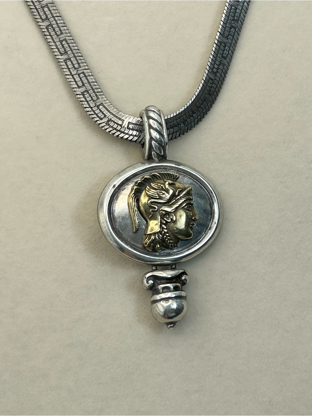 Brighton Vintage Athena Medallion Necklace 18" Silver Plated Two-tone Patina